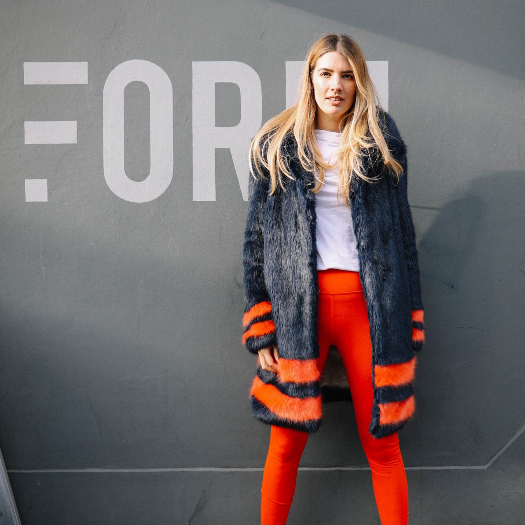 Navy Coat with Orange Cuff & Hem Stripes