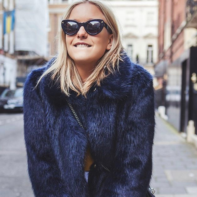 Navy Coat with Cream & Yellow Cuff & Hem Stripes
