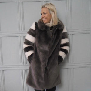 Stripe Sleeve Coat in mink and cream