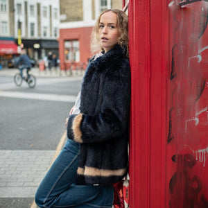 Navy Coat with Camel Single Stripe
