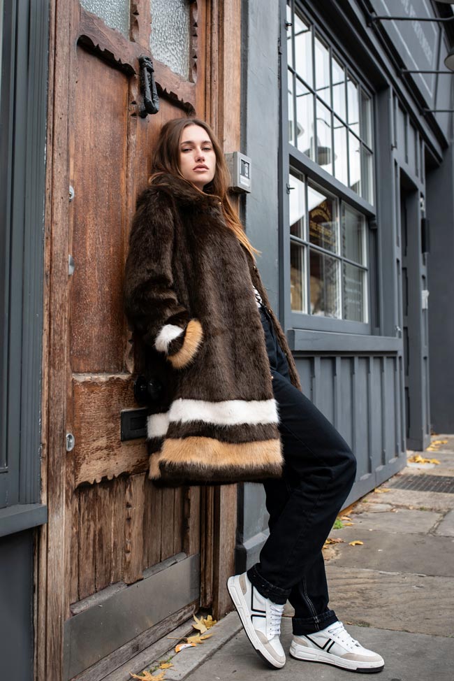 Chocolate Coat with Cuff & Hem Stripes