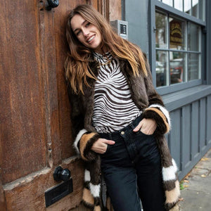 Chocolate Coat with Cuff & Hem Stripes